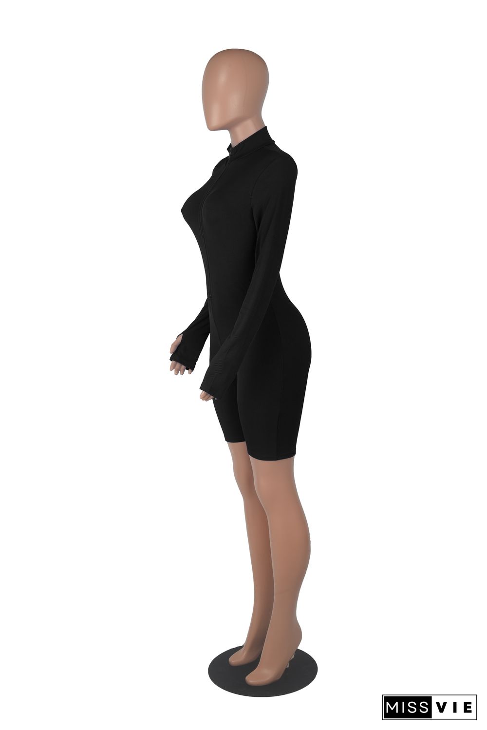 Workout Long Sleeve Front Zipper Bodycon Rompers