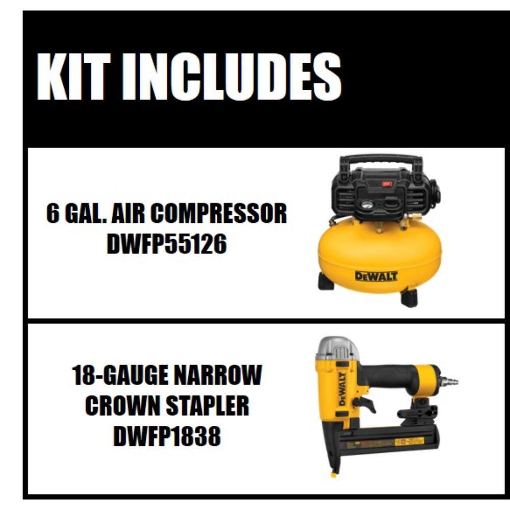 DW 6 Gal. 165 PSI Portable Electric Air Compressor and 18-Gauge Pneumatic 14 in. Crown Stapler DWFP55126wcs