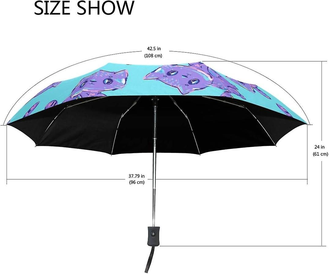 Travel Umbrella Automatic Windproof Foldable Umbrella Watercolor Cute Cat