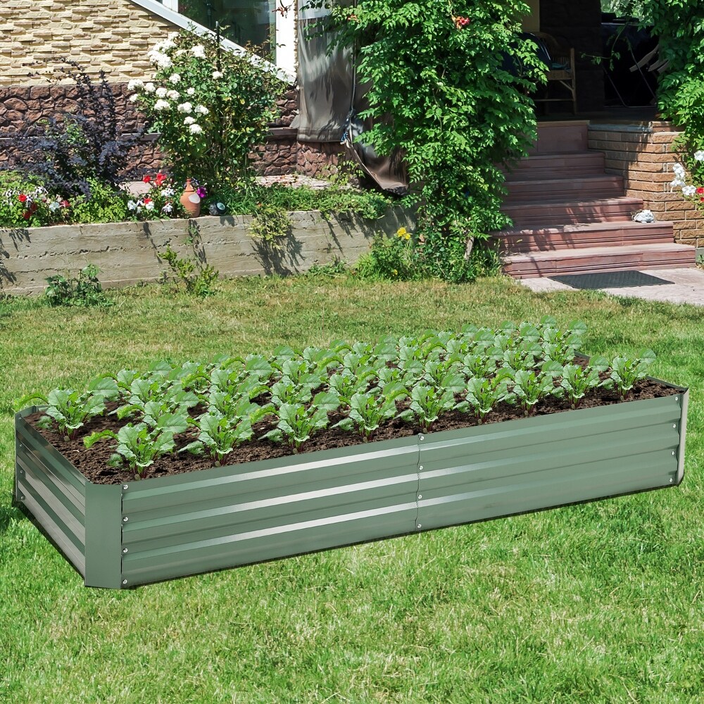 Aoodor Outdoor Raised Garden Bed 6' x 3' x 1' Reinforced Galvanized Steel Planter Box