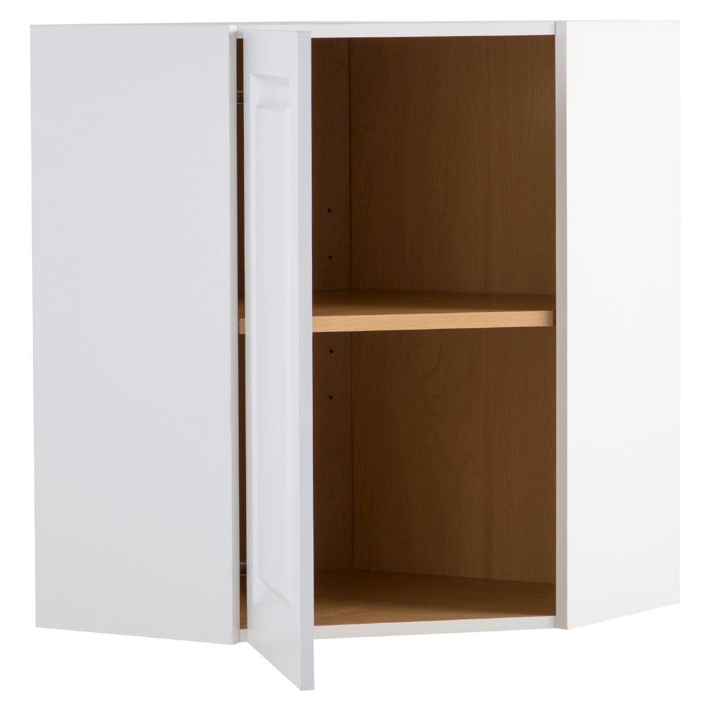 Hampton Bay Benton Assembled 23.6x30x23.6 in. Corner Wall Cabinet in White BT2430C-WH