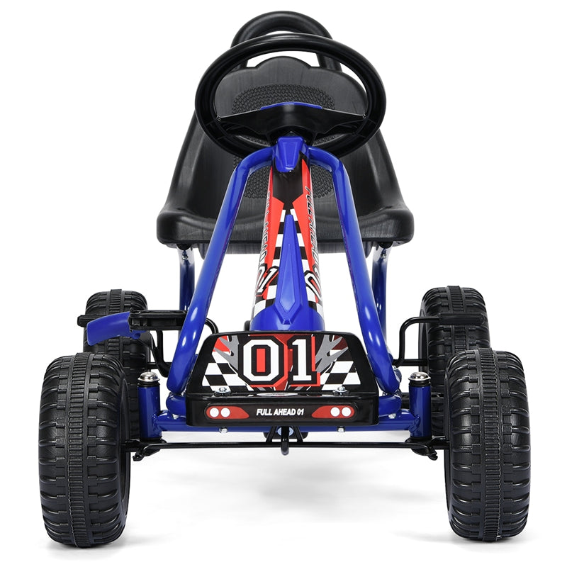 Kids Racer Pedal Go Kart 4 Wheel Pedal Powered Ride On Toys with Non-Slip Wheels and Adjustable Seat