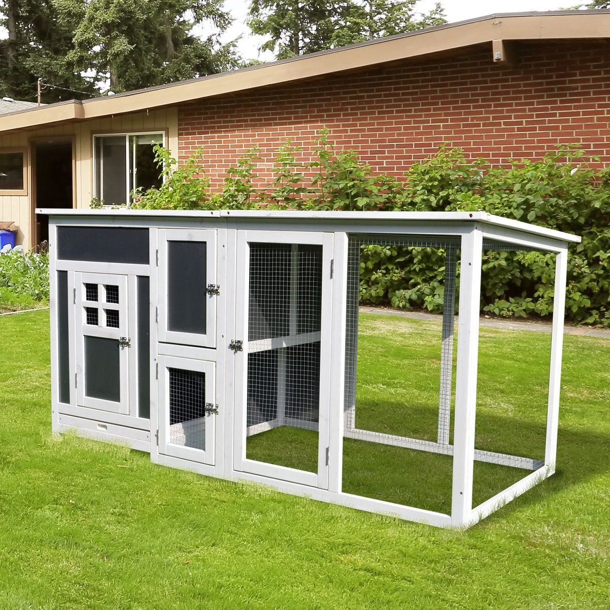 PawHut Backyard PC Roof with Run Box Chicken Coop