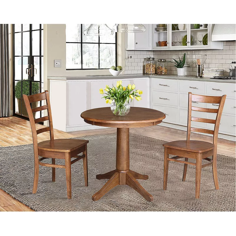 International Concepts Round Pedestal Dining Table and Emily Chair 3-piece Set