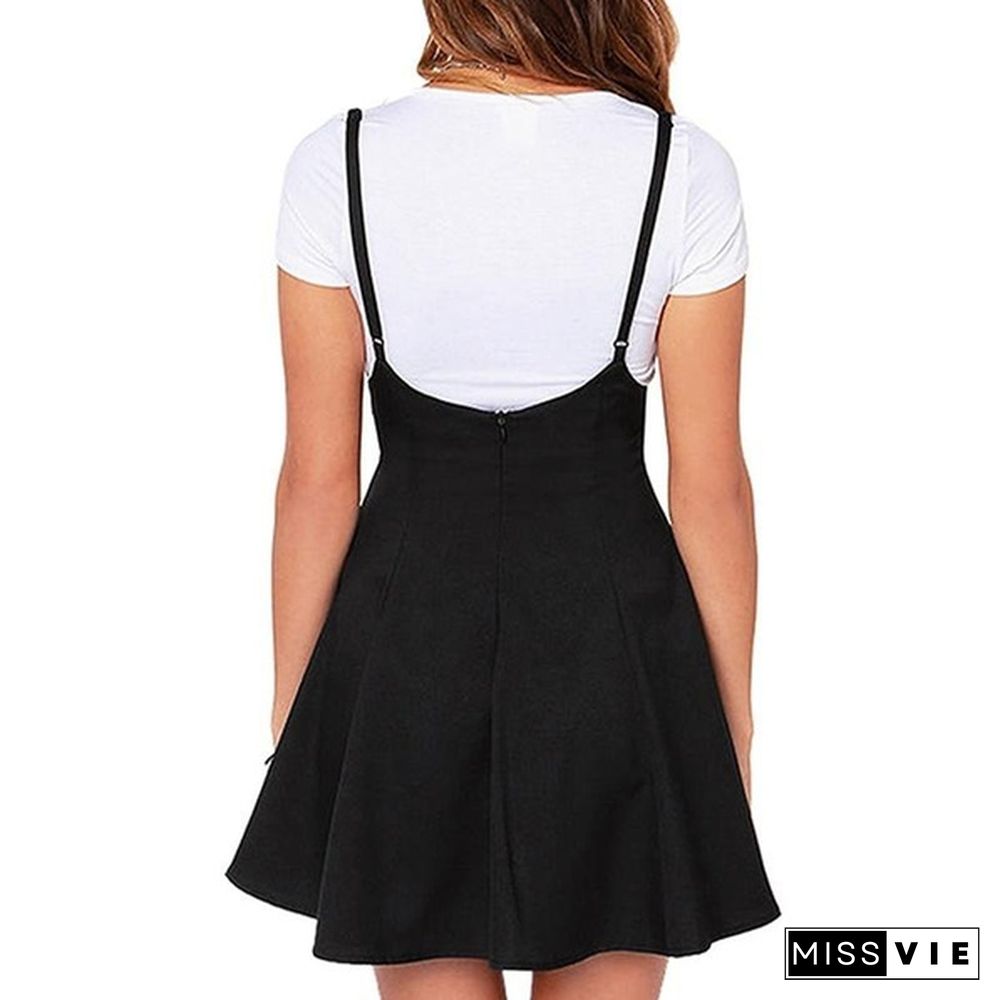 New Women Fashion Strappy Black Dress Pleated Mini Short Skirts A Line Brace Skirt