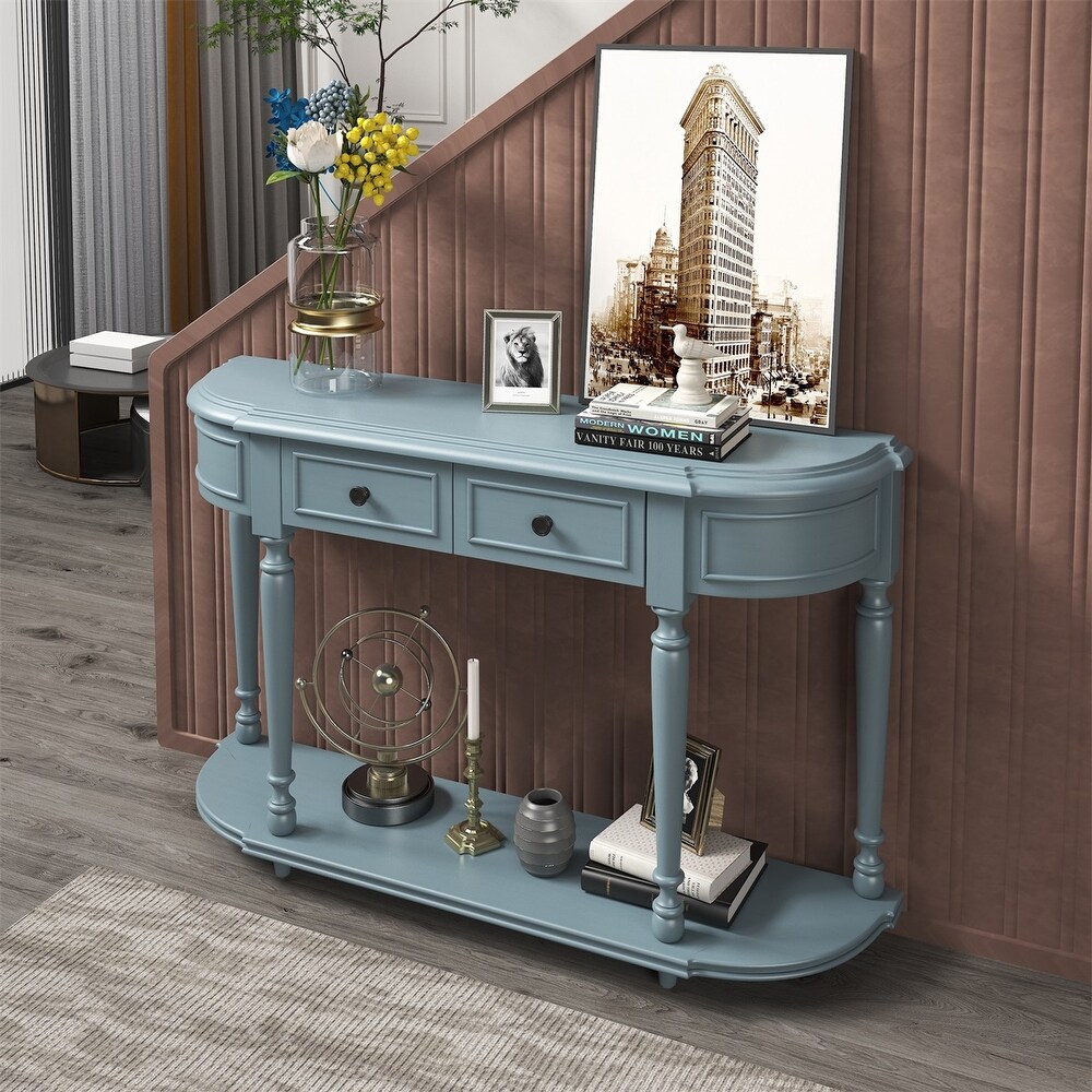 Merax Retro Circular Curved Console Table with Two Top Drawers