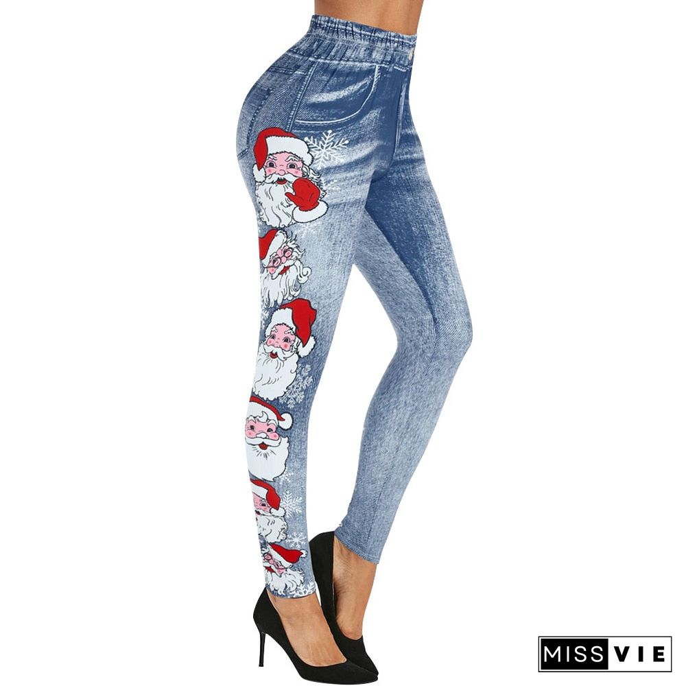 Fashion Casual Women Christmas Sexy Party Denim Pants High Waist Female Joggers Elastic Stretch Jeans Pencil Trousers Leggings