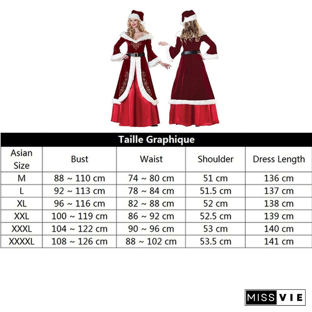 Christmas Cosplay Party Velvet Long Sleeve Robe Santa Claus Costumes for Adult Women/Men Luxury Christmas Princess Queen Party Long Dress