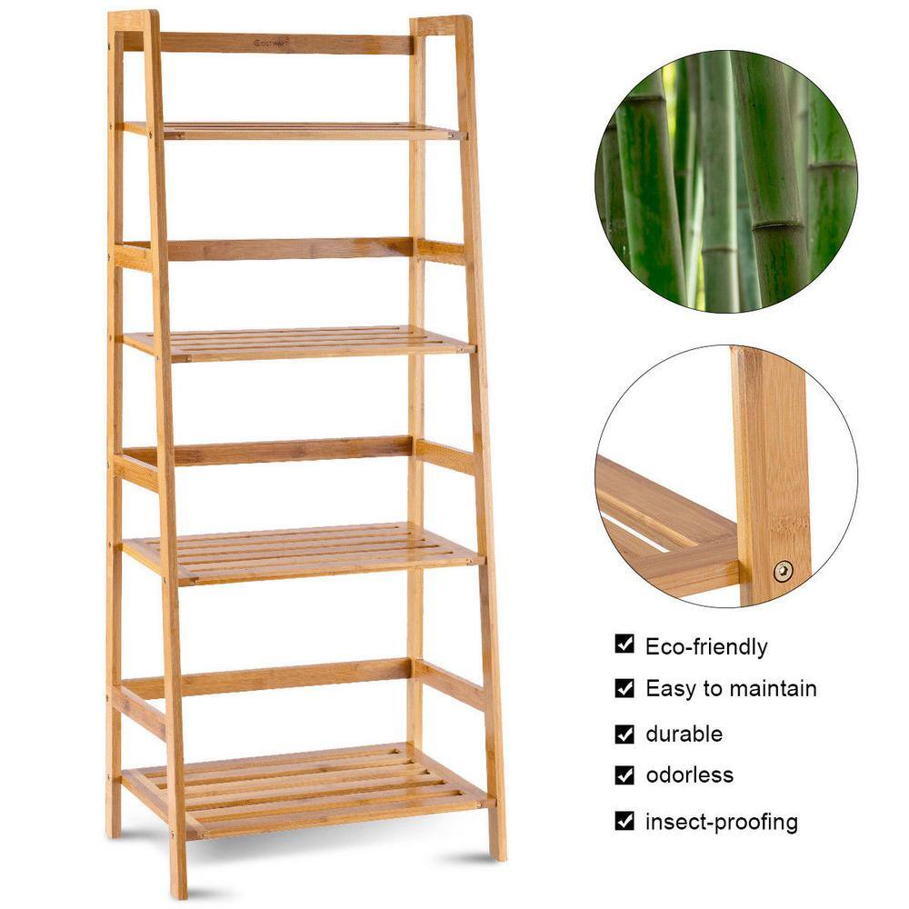 Costway 19 in. L x 12.5 in. x 47.5 in. Ladder Indoor Brown Wood Bamboo Plant Stand (4-Tiered) QD-Z14-A14-A