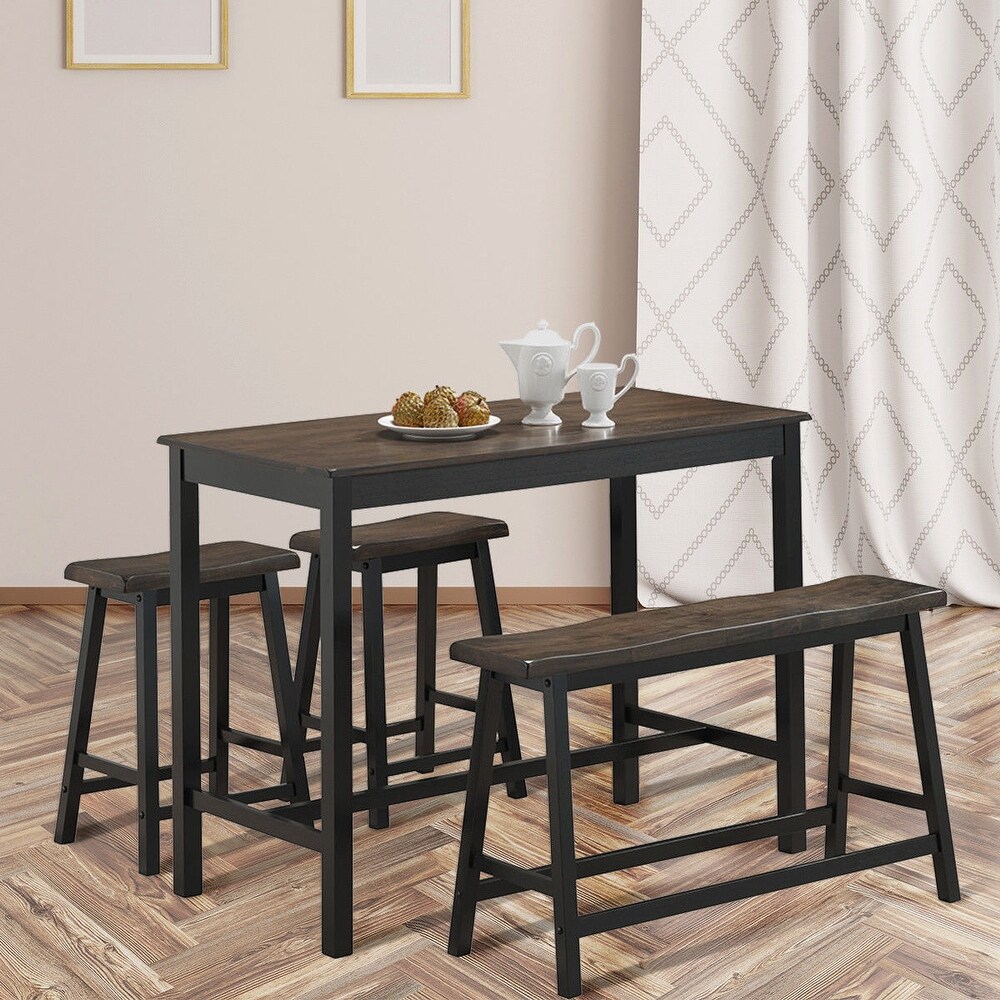 Costway 4 Pcs Solid Wood Counter Height Table Set w/ Height Bench