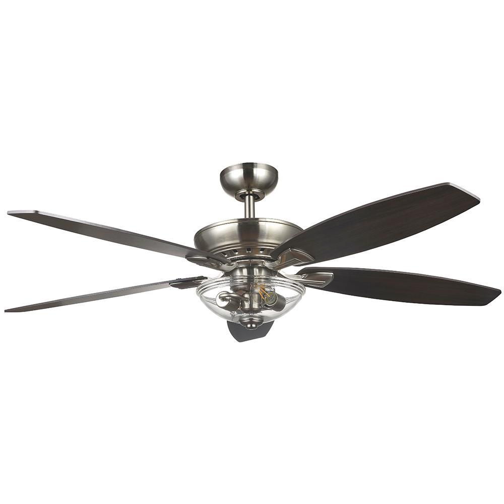 Connor 54 In. LED Brushed Nickel Dual-Mount Ceiling Fan With Light Kit And Remote Control