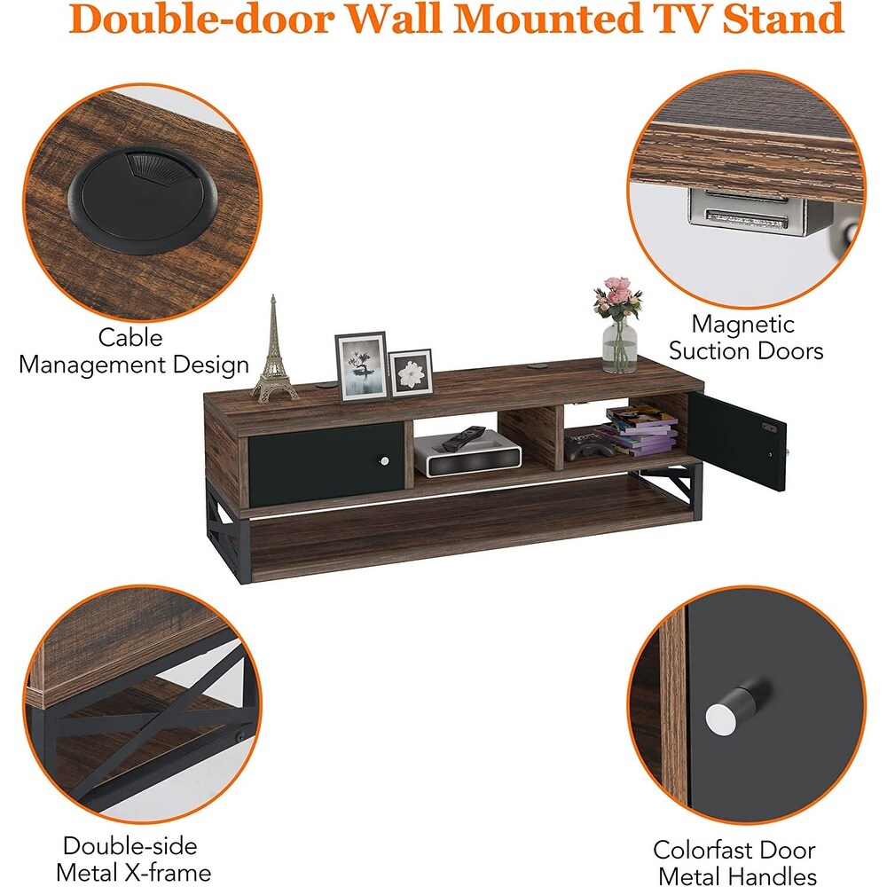 Floating TV Stand with Doors  3 Tier Media Console TV Floating Shelf