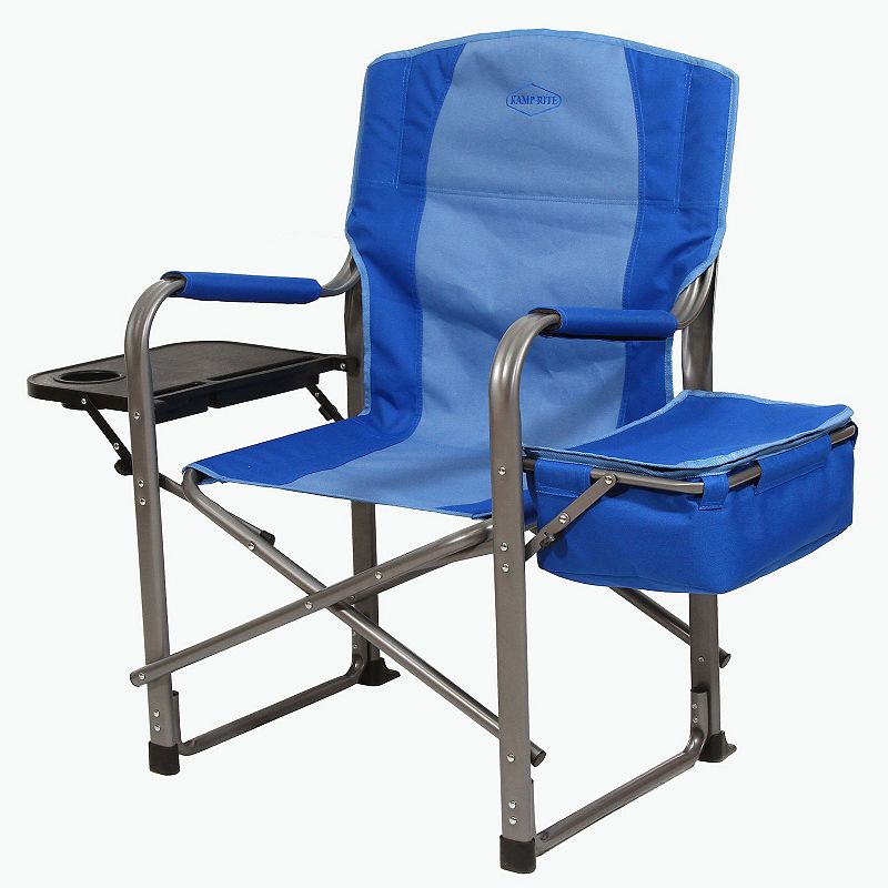 Kamp-Rite Portable Director's Chair with Cooler， Cup Holder， and Side Table， Blue