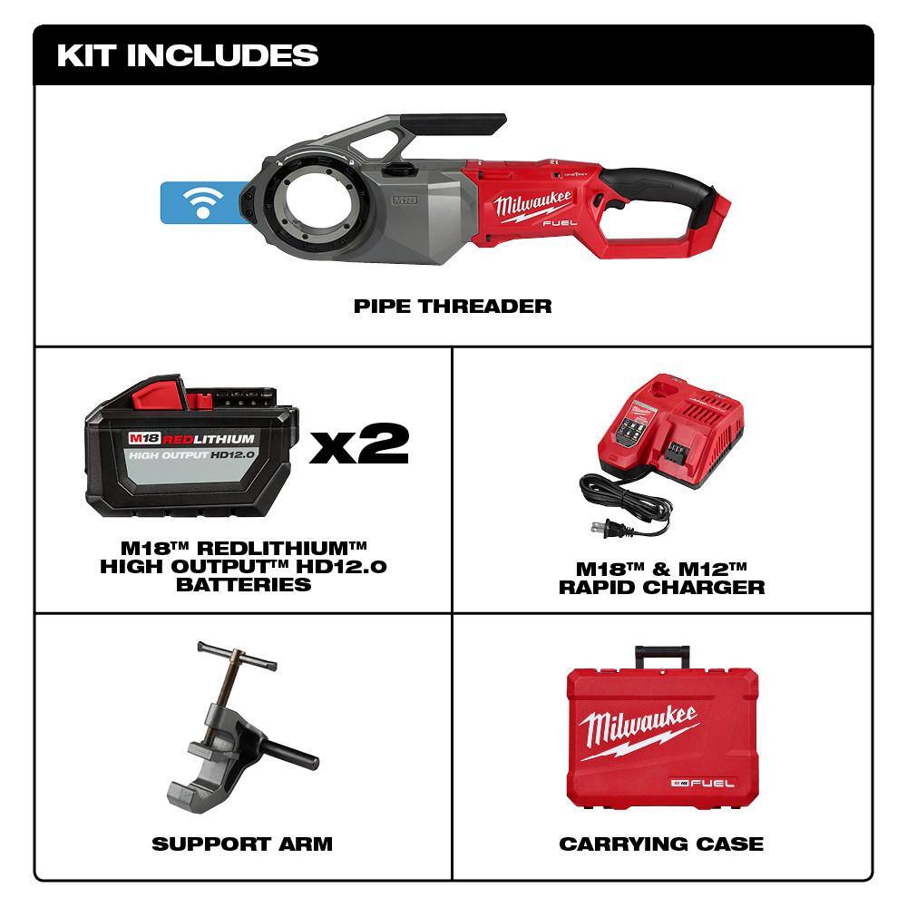 MW M18 FUEL ONE-KEY Cordless Brushless Pipe Threader Kit with M18 Fuel Compact Bandsaw Tool 2874-22HD-2829-20