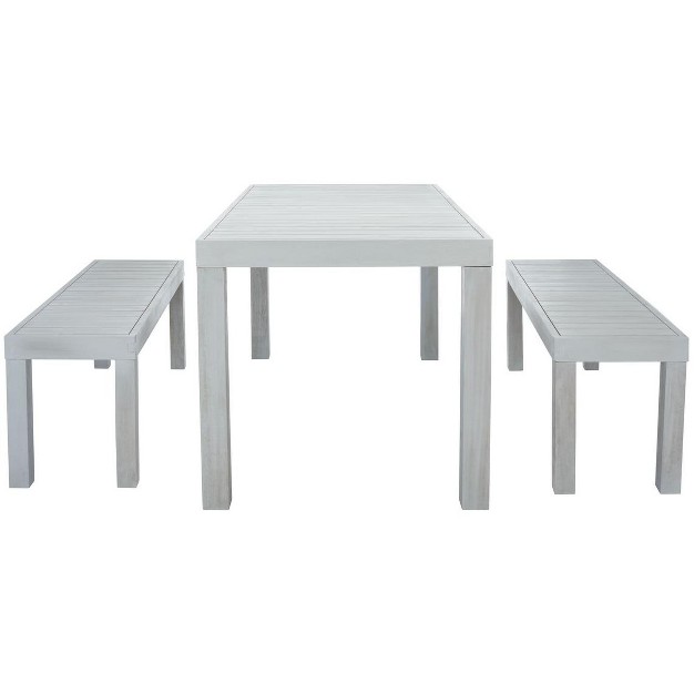 Dario 3 Piece Patio Outdoor Dining Set With Two Benches Safavieh