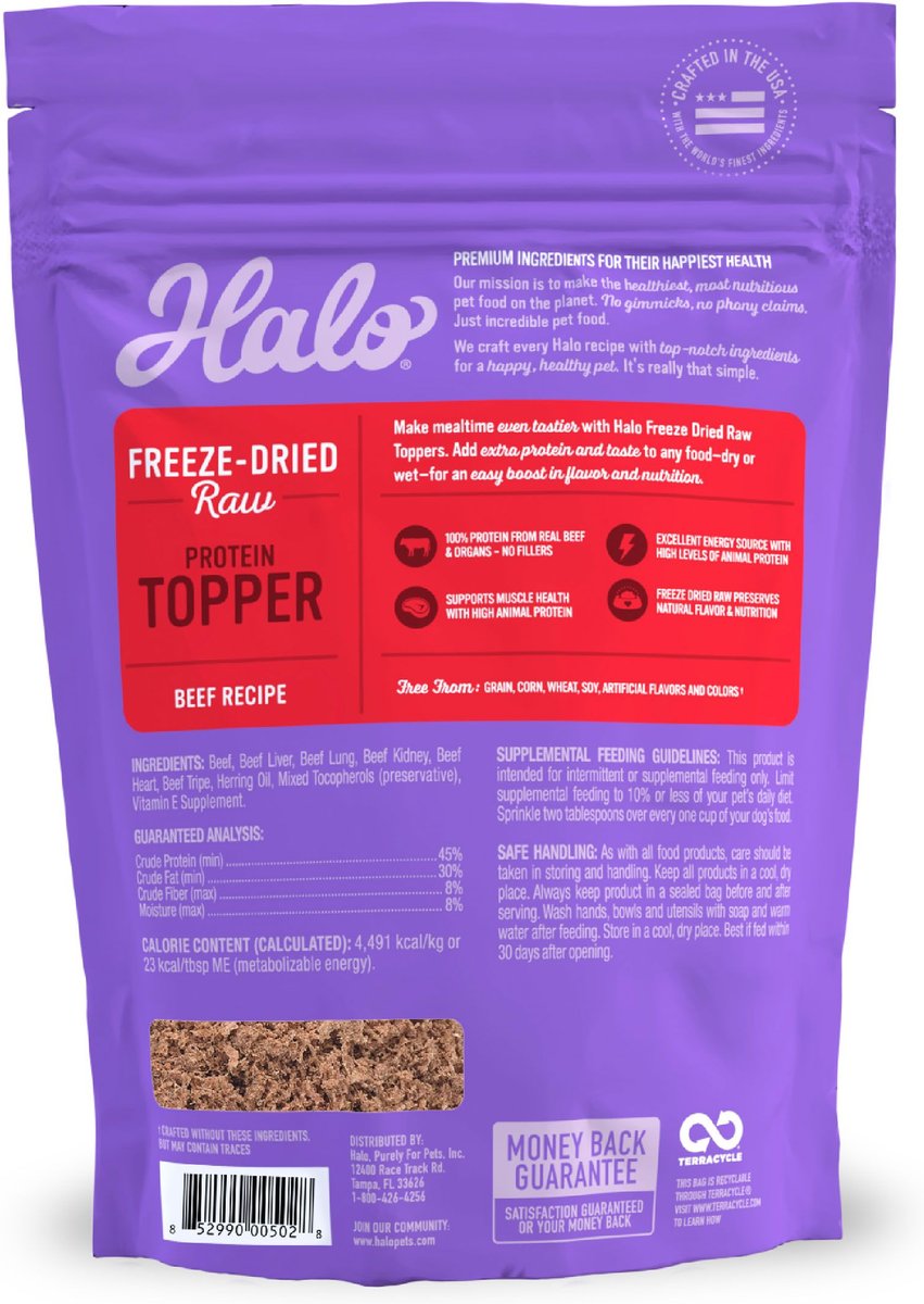 Halo Beef Protein Recipe Freeze-Dried Raw Dog Food Topper