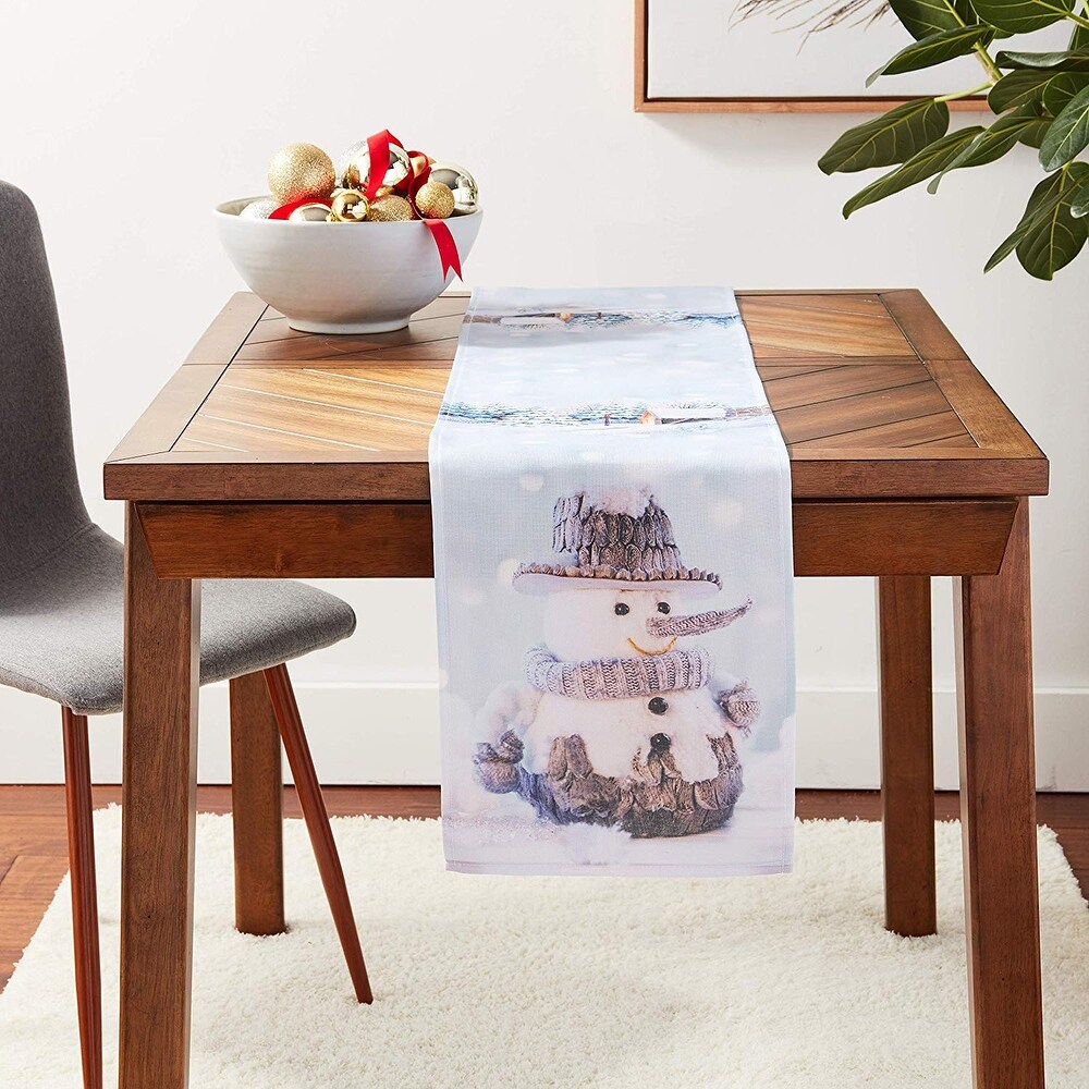 Violet Linen Christmas Snowed Man Polyester Table Runner