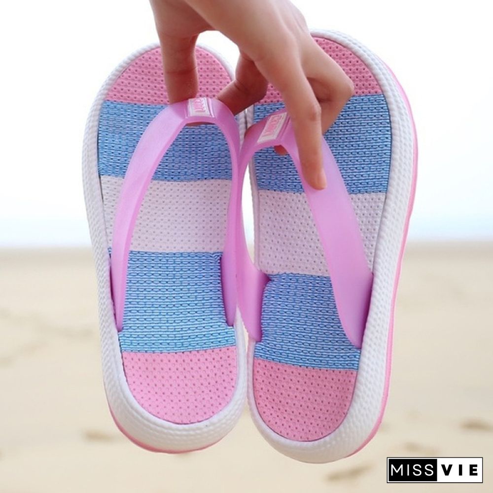 Women Fashion Outdoor Flip Flops Casual Beach Slippers Home Non-Slip Sandals Comfort Rainbow Slippers Plus Size 36-41