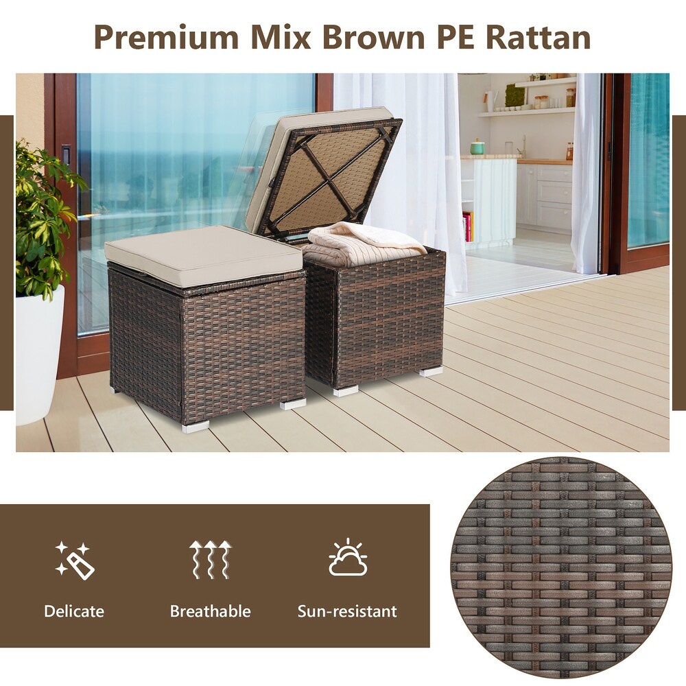 Costway 2PCS Patio Rattan Ottomans Seat Side Table Storage Box   See Details