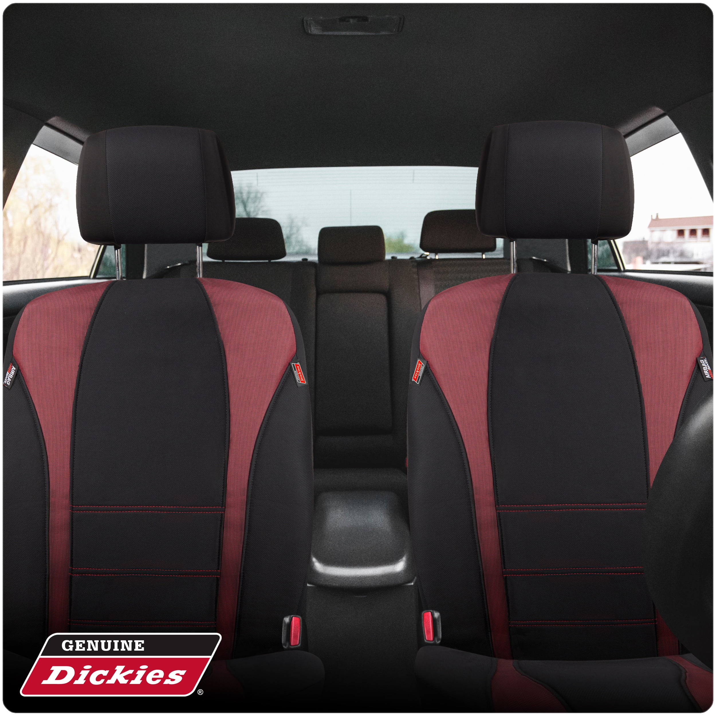 Genuine Dickies 3 Piece Truck Sport Seat Covers， Black and Red， 43640WDC