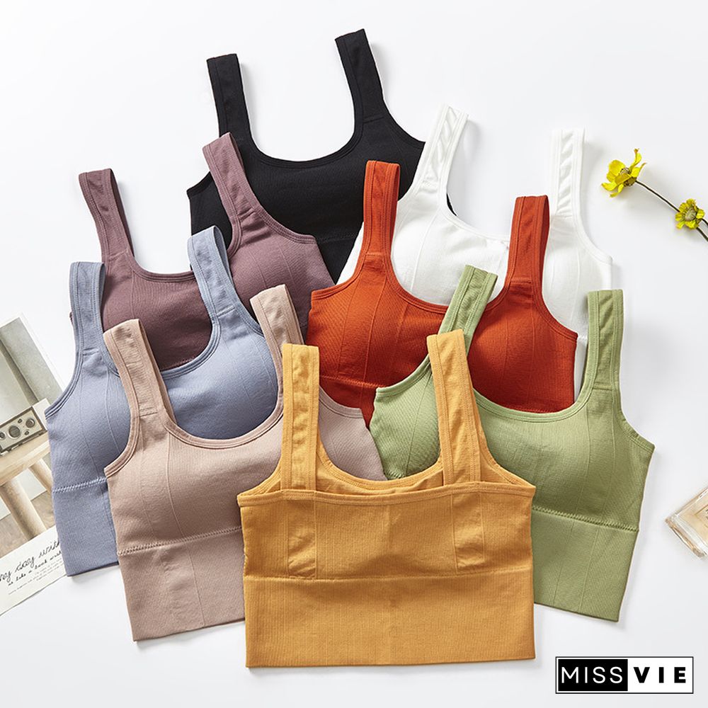 Women Sexy Crop Top Woven Tank Top Push Up Underwear Tube Top Square Collar With Pad Wireless Sports Padded Camisole