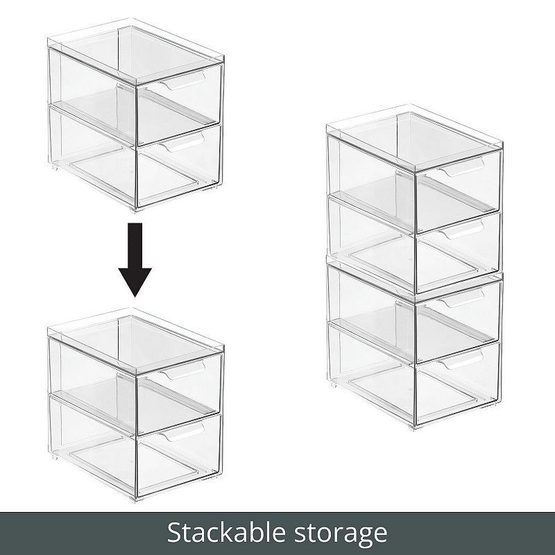 mDesign Clarity 8 x 6 x 7.5 Plastic Stackable 2-Drawer Storage Organizer