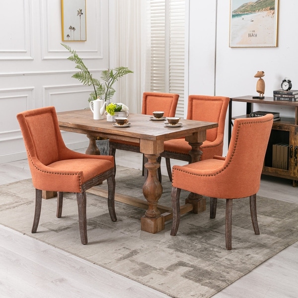 Orange Fabric Dining Chair Side Chair， Set of 2