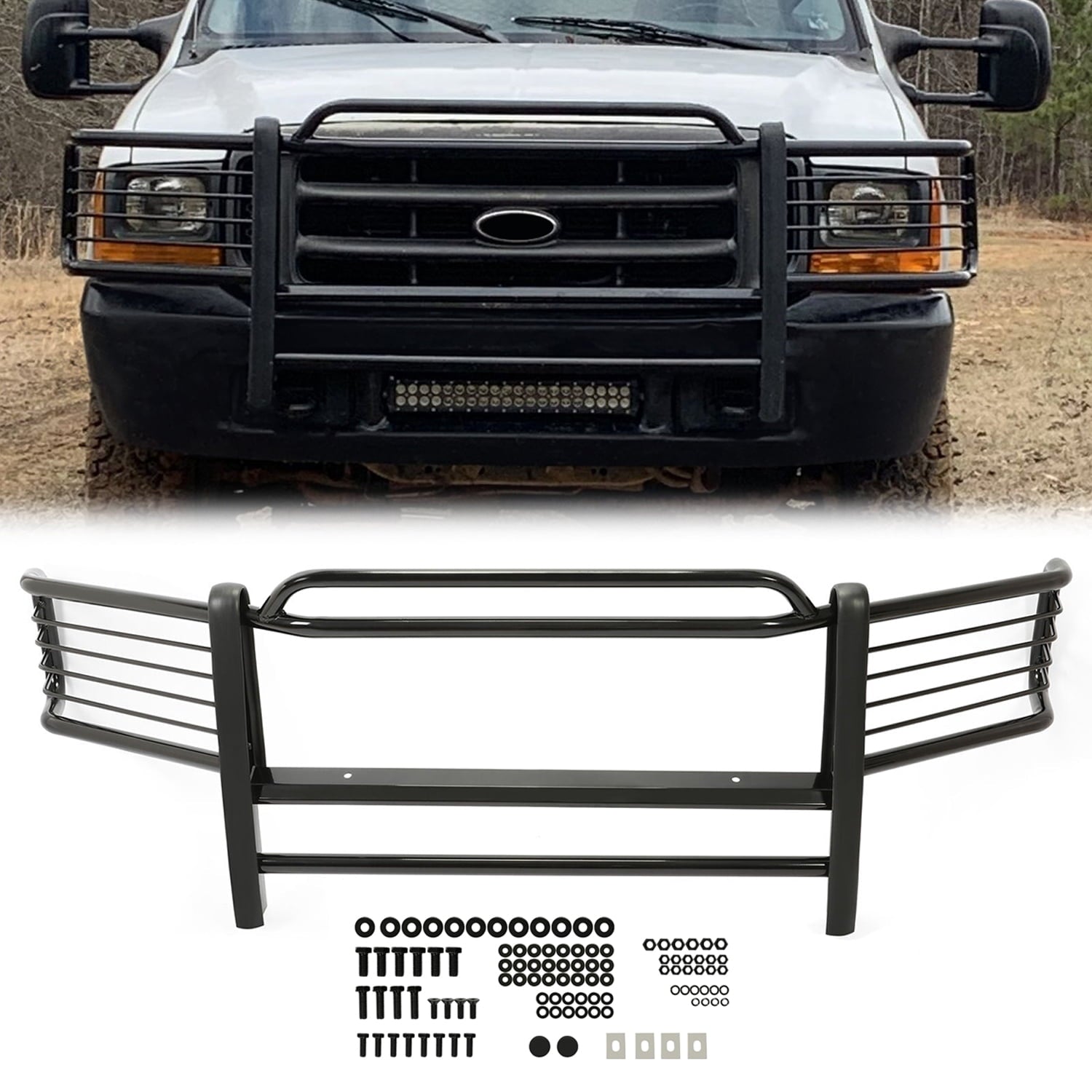 HECASA Front Grille Guard Bumper Brush for 99-2007 Ford F250 F350 F450 F550 Super Duty and 2000-2006 Excursion Steel  Protection