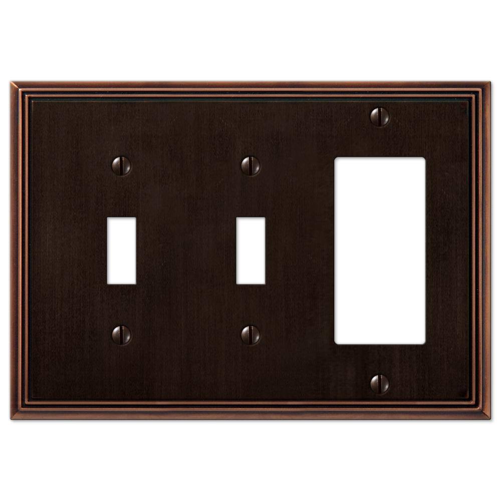 AMERELLE Rhodes 3 Gang 2-Toggle and 1-Rocker Metal Wall Plate - Aged Bronze 77TTRDB