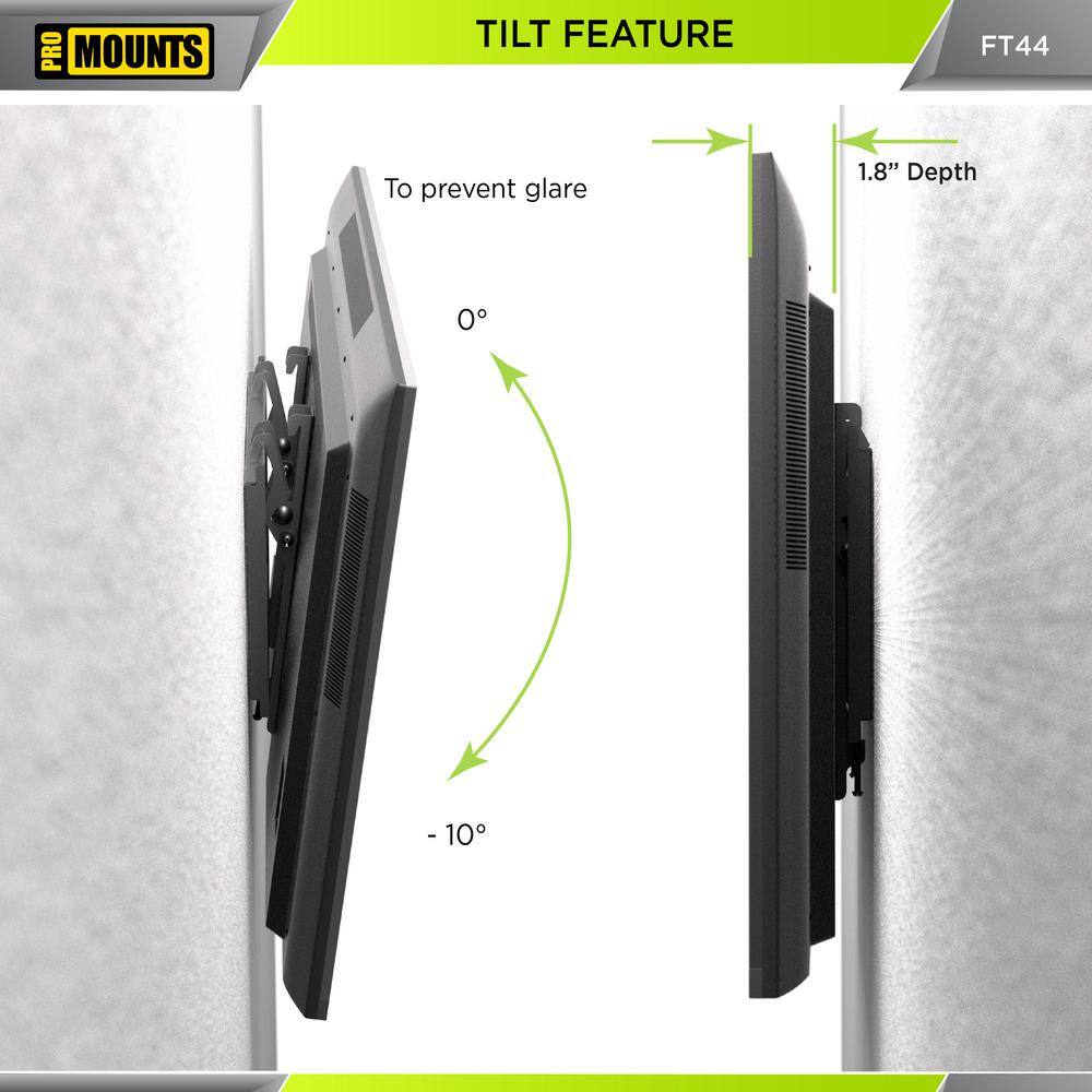 ProMounts Medium Tilt TV Wall Mount for 32- 60 in. 165lbs. VESA 200x200 to 400x400 Built-in Level and Locking brackets FT44