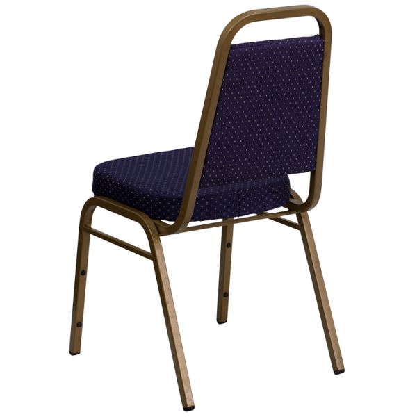 Flash Furniture HERCULES Series Trapezoidal Back Stacking Banquet Chair with Navy Patterned Fabric and 2.5'' Thick Seat - Gold Frame