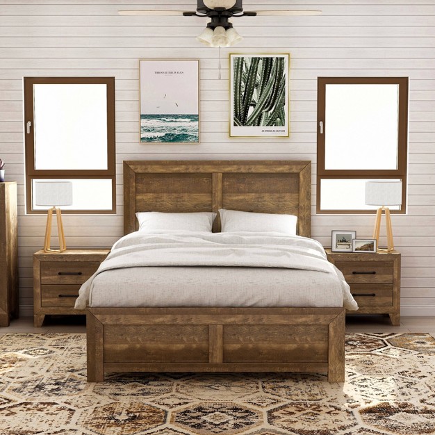 3pc Queen Quail Bedroom Set With 2 Nightstands Rustic Light Walnut Homes Inside Out