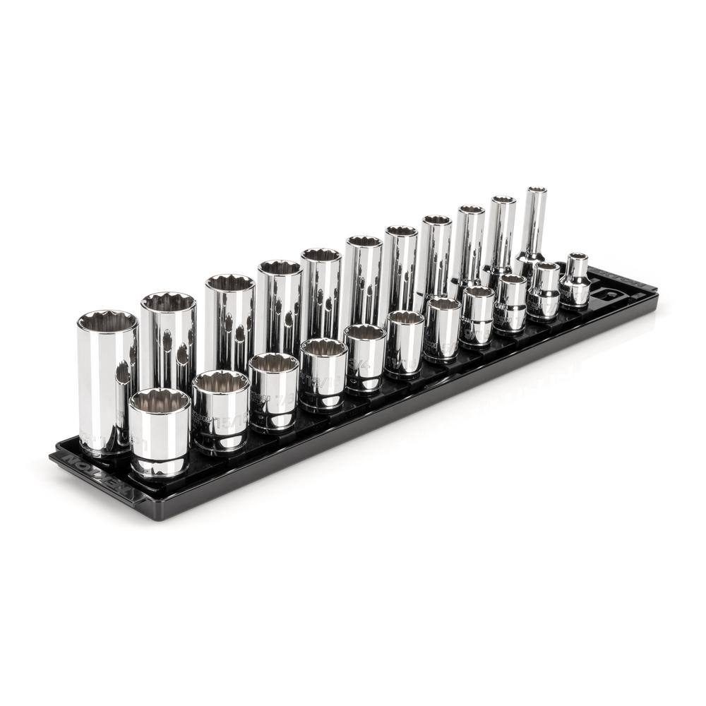 TEKTON 12 in. Drive 12-Point Socket Set with Rails (38 in.-1 in.) (22-Piece) SHD92210