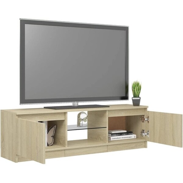 TV Stand， TV Stand with LED， Modern Entertainment Center，for Living Room， Dining Room， Bedroom， Sonoma Oak