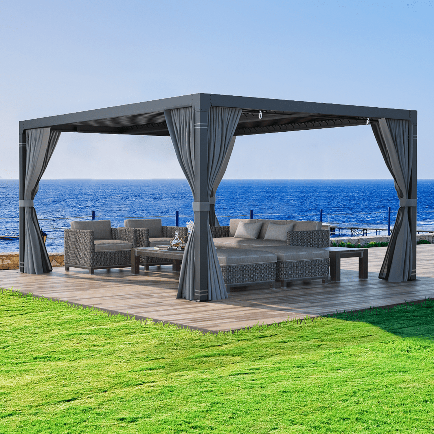 Mellcom 10'×12' Louvered Pergola, Aluminum Gazebo with Adjustable Roof for Outdoor Deck Garden Patio