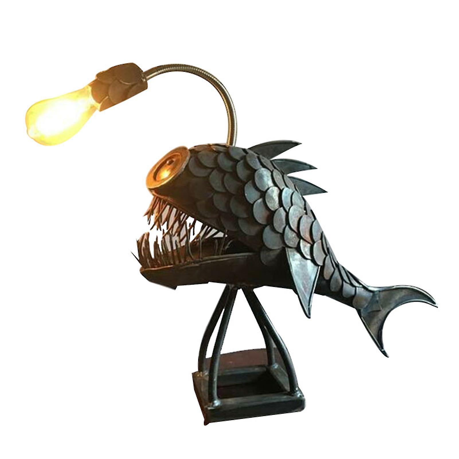 Angler Fish Lamp Usb Rechargeable Desktop Metal Light Handmade Craft Home Livingroom Decoration