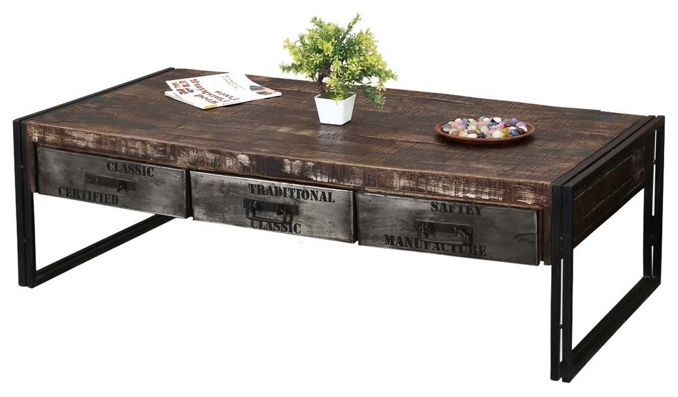 Philadelphia Rustic Mango Wood 3 Drawer Industrial Coffee Table   Industrial   Coffee Tables   by Sierra Living Concepts Inc  Houzz