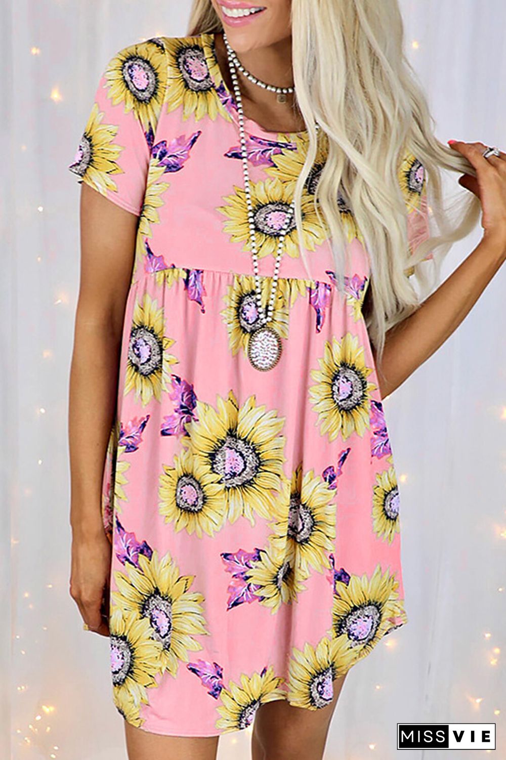 Casual Street Floral Split Joint O Neck Dresses