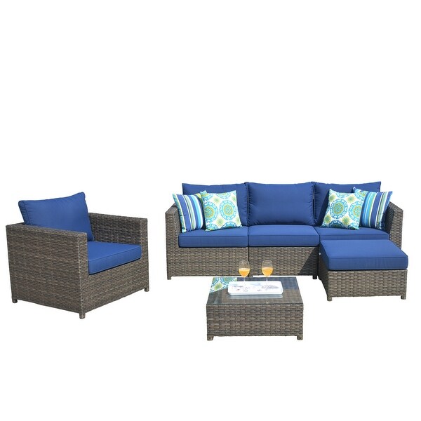 OVIOS Patio Furniture Deep Seat Wicker 6piece Set with Cushions