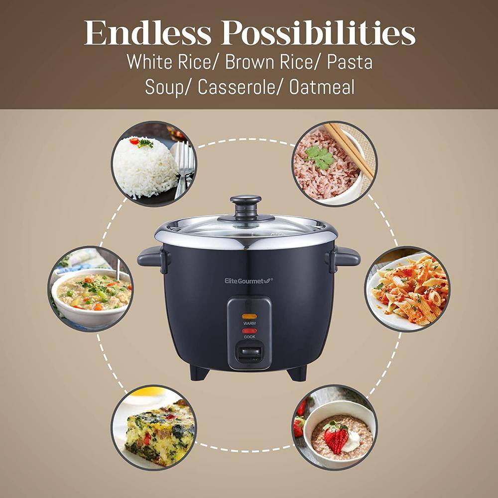 Elite Gourmet 6-cup Rice Cooker with 304 Stainless-Steel Inner Pot ERC006SS