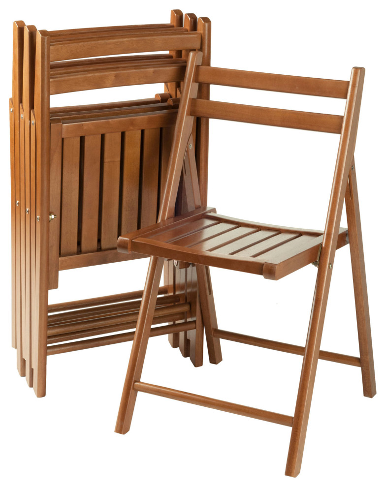 Robin 4 Pc Folding Chair Set  Teak   Transitional   Folding Chairs And Stools   by Skyline Decor  Houzz
