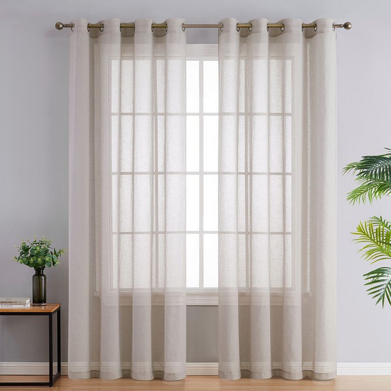 Thd Natalie Faux Linen Semi Sheer Light Filtering Window Grommet Curtains Drapery Panels， Set Of 2