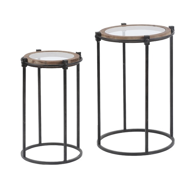 Carbon Loft Satine Metal and Glass Round Accent Side Table (Set of 2)