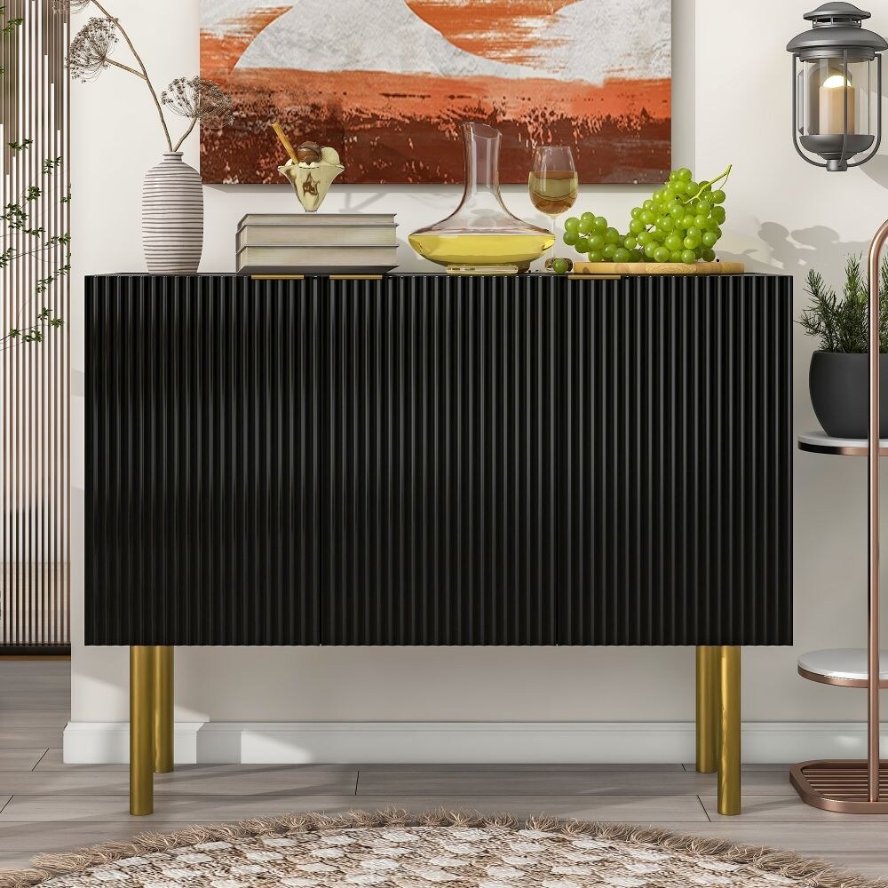 Modern Simple   Luxury Style Sideboard Particle Board   MDF Board Cabinet with Gold Metal Legs   Handles