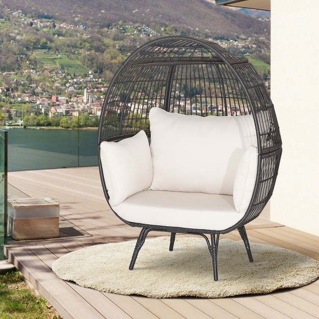 Costway Patio Oversized Rattan Wicker Egg Chair Lounge Basket 4 Cushion Indoor amp Outdoor