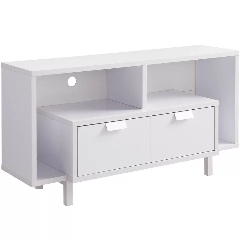 FC Design White TV Stand with 2 Drawers and 2 Shelf Spacing