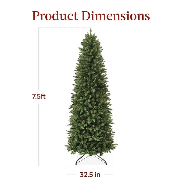 7.5ft PreLit Pencil Christmas Tree，Skinny Spruce Slim Holiday Decoration w/ 1，075 Tips，350 Lights，Metal Hinges and Base