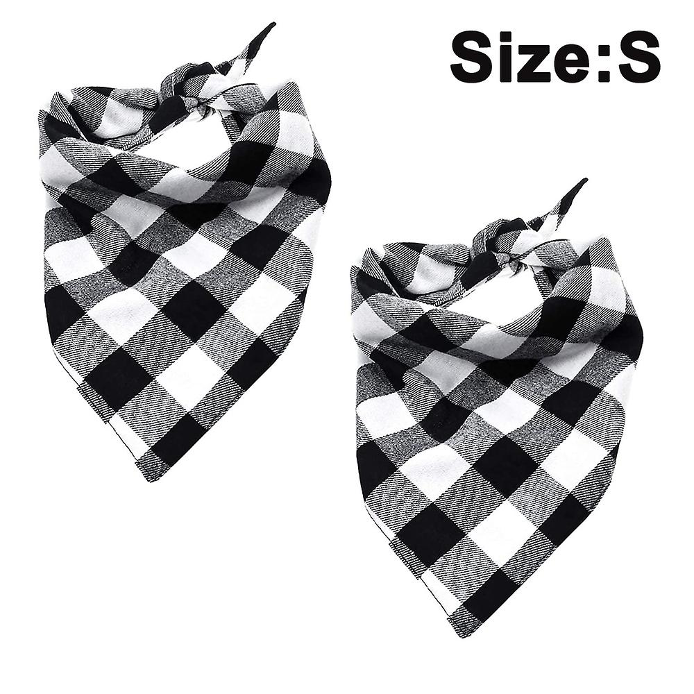 2 Pack Dog Bandana Christmas Classic Plaid Pet Bandana Scarf Triangle Bibs-black And White Large Grid Size S