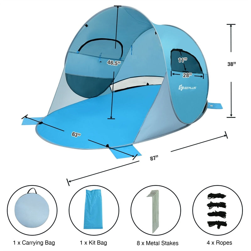 Pop Up Beach Tent Anti-UV UPF 50+ Portable Sun Shade Shelter