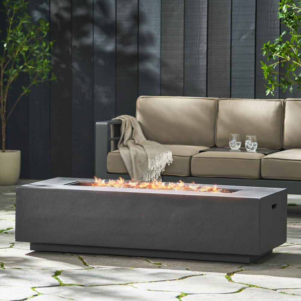 Noble House Mayfair Dark Gray Rectangular Stone Fire Pit (No Tank Holder) 10062